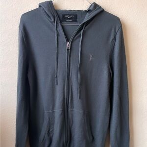 Allsaints Mens Women’s Mode 100% Merino Wool Zip Up Ramskull Hoodie Sweater Grey